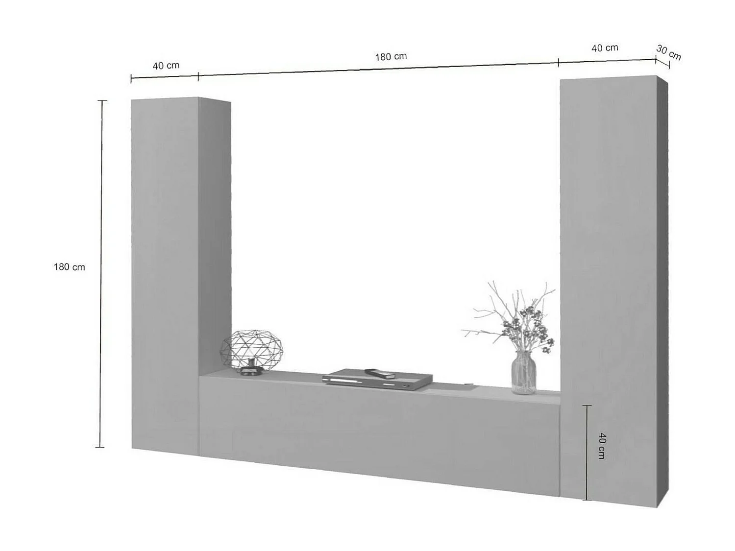 Système mural Giordano, ensemble de salon meuble TV 3 portes, meuble de salon polyvalent, 100% Made in Italy, 260x30h180 cm, Anthracite