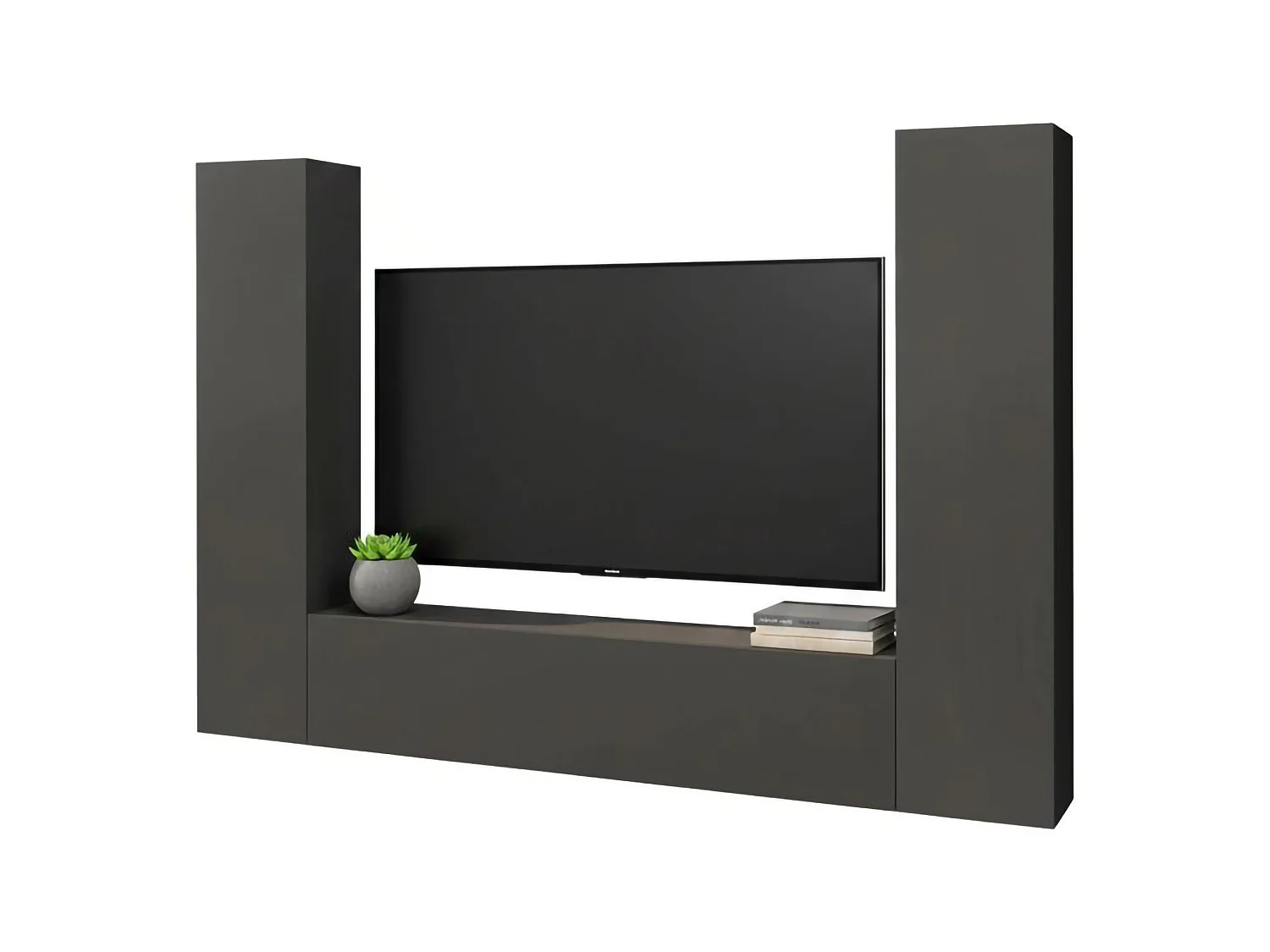 Pared Equipada Giordano, Conjunto de salón Mueble TV con 3 puertas, Mueble de salón polivalente, 100% Made in Italy, cm 260x30h180, Antracita