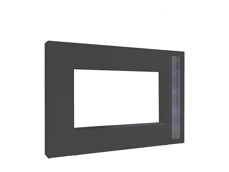 Sistema de parede Donatello, móvel de sala de TV, mobiliário de sala multiuso com vitrine e luz LED, 100% Fabricado na Itália, 260x30h180 cm, Antracite
