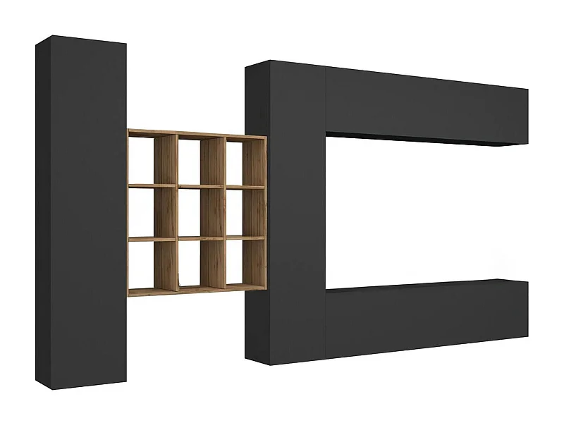 Sytème mural Gualtiero, meuble TV 4 porte, meuble de alon polyvalent, 100% Made in Italy, 350x30h180 cm, Anthracite