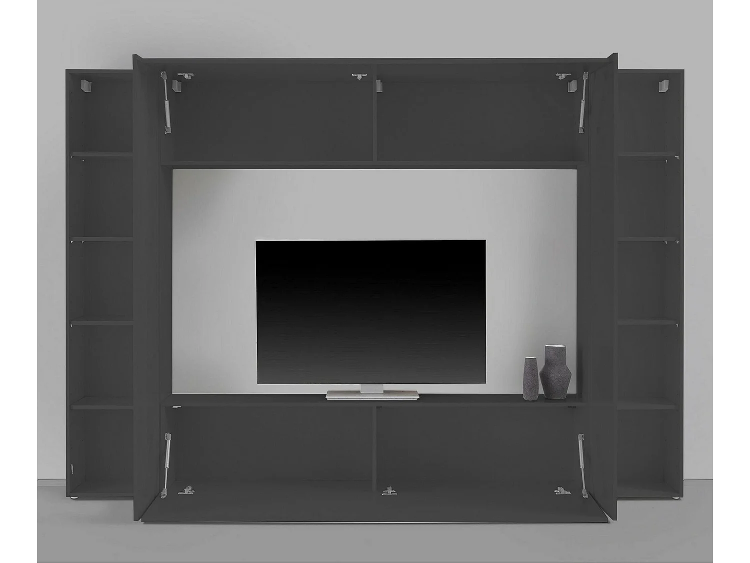 Móvel de parede Luigi, conjunto de sala de TV com 4 portas, mobiliário de sala multiuso, 100% Fabricado em Itália, 260x30h180 cm, Antracite