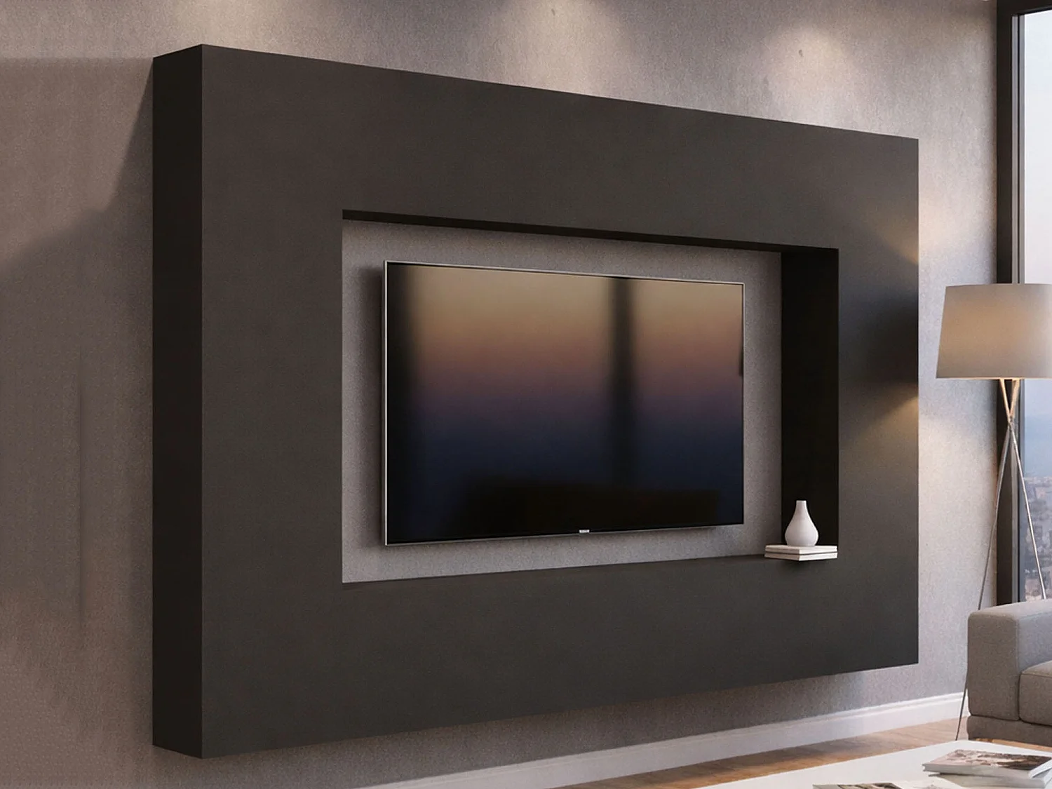 Élément mural Luigi, meuble TV 4 portes, meuble de salon polyvalent, 100% Made in Italy, 260x30h180 cm, Anthracite