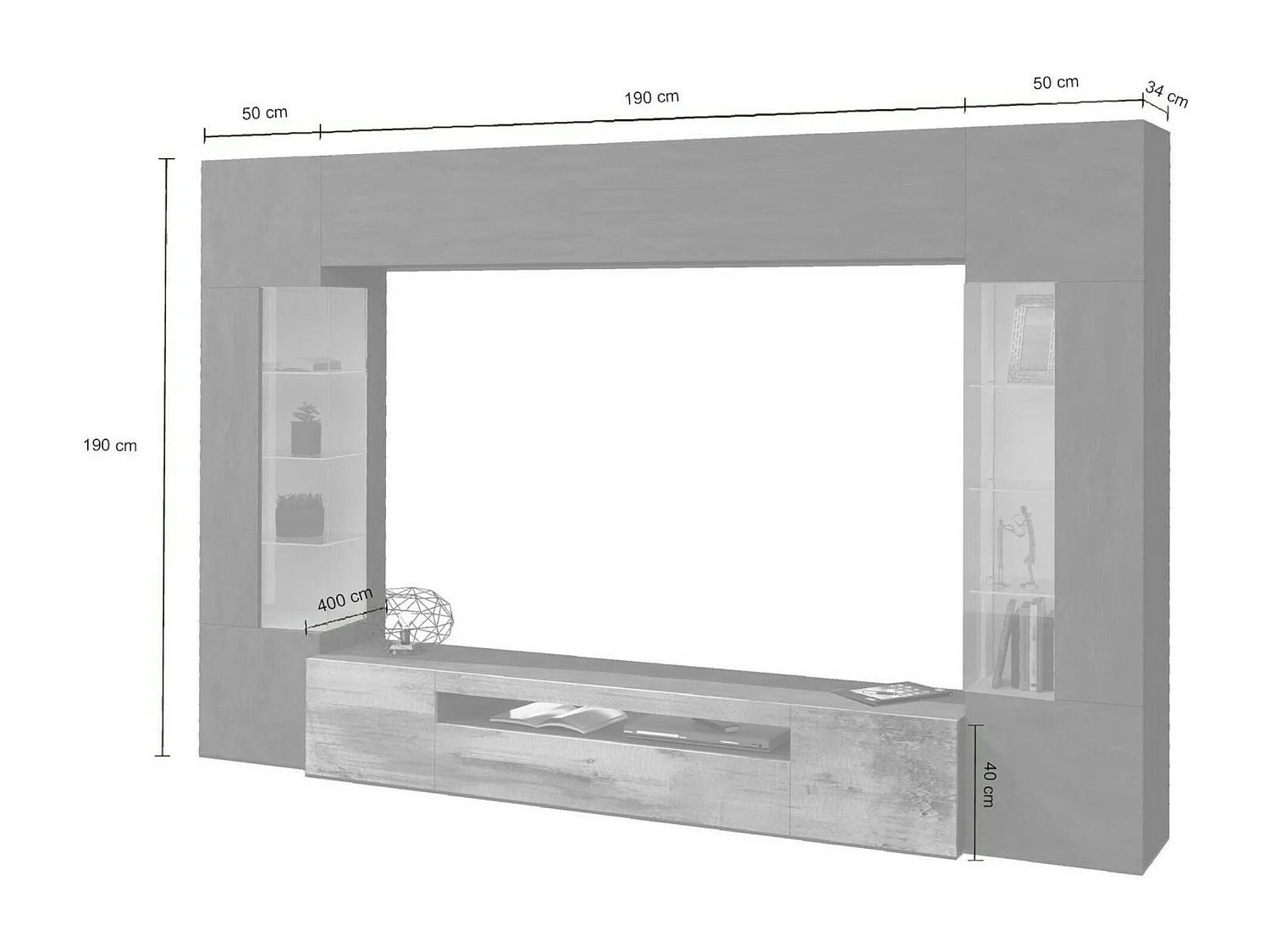 Pared Equipada Clementino, Conjunto de salón Mueble TV con 6 puertas, Mueble de salón polivalente con luz LED, 100% Made in Italy, cm 290x40h191, Antracita y Arce