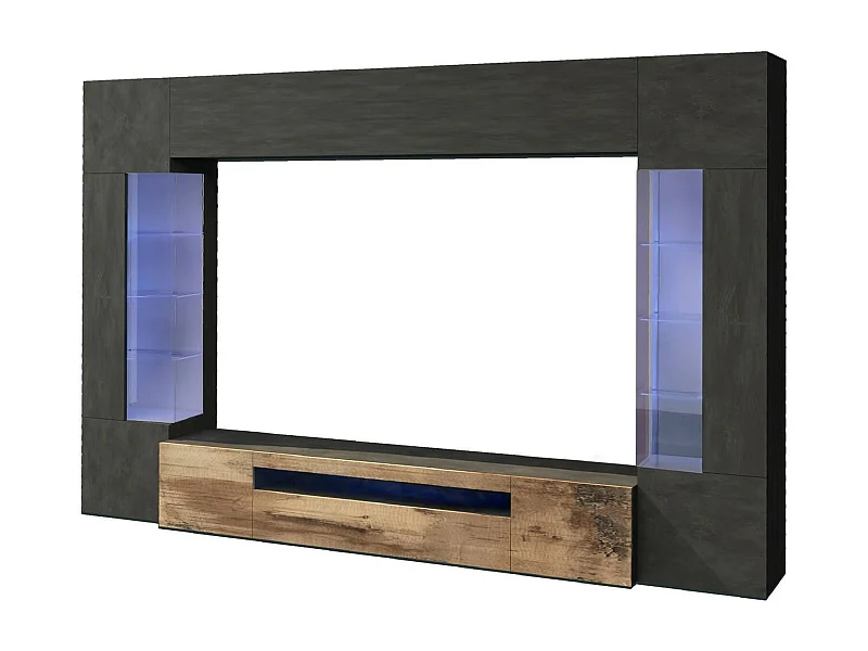 Parete attrezzata Clementino, Set salotto porta TV a 6 ante, Mobile soggiorno multiuso con luce LED, 100% Made in Italy, cm 290x40h191, Antracite e Acero