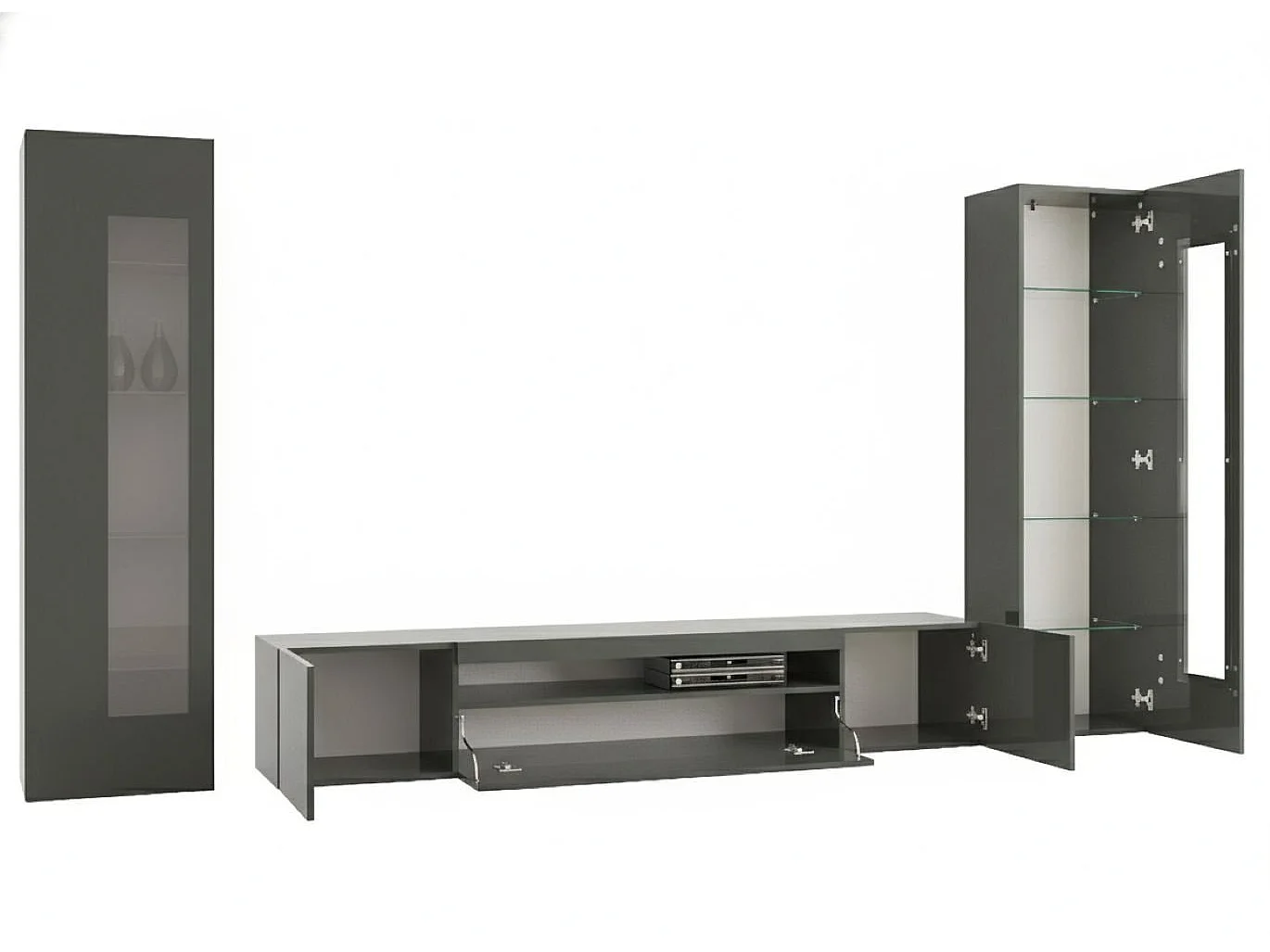 Ensemble mural Enzo, meuble TV pour salon, meuble de salon polyvalent, 100% Made in Italy, 290x40h162 cm, Anthracite Brillant