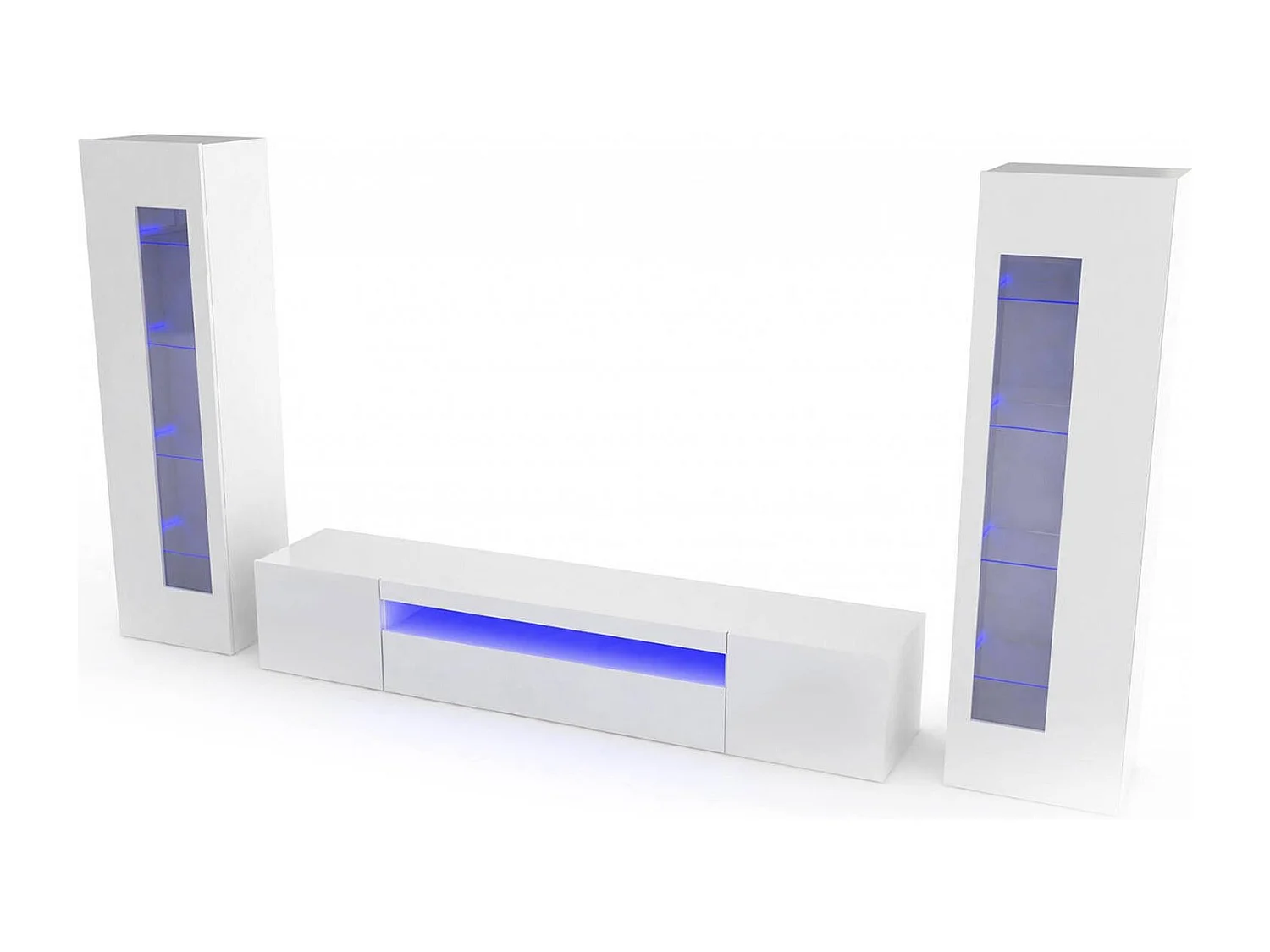 Dmora Wandmeubel Enzo 40x290x162h cm Hoogglans Wit 10 Verstelbare Planken, 5 Deuren Made in Italy