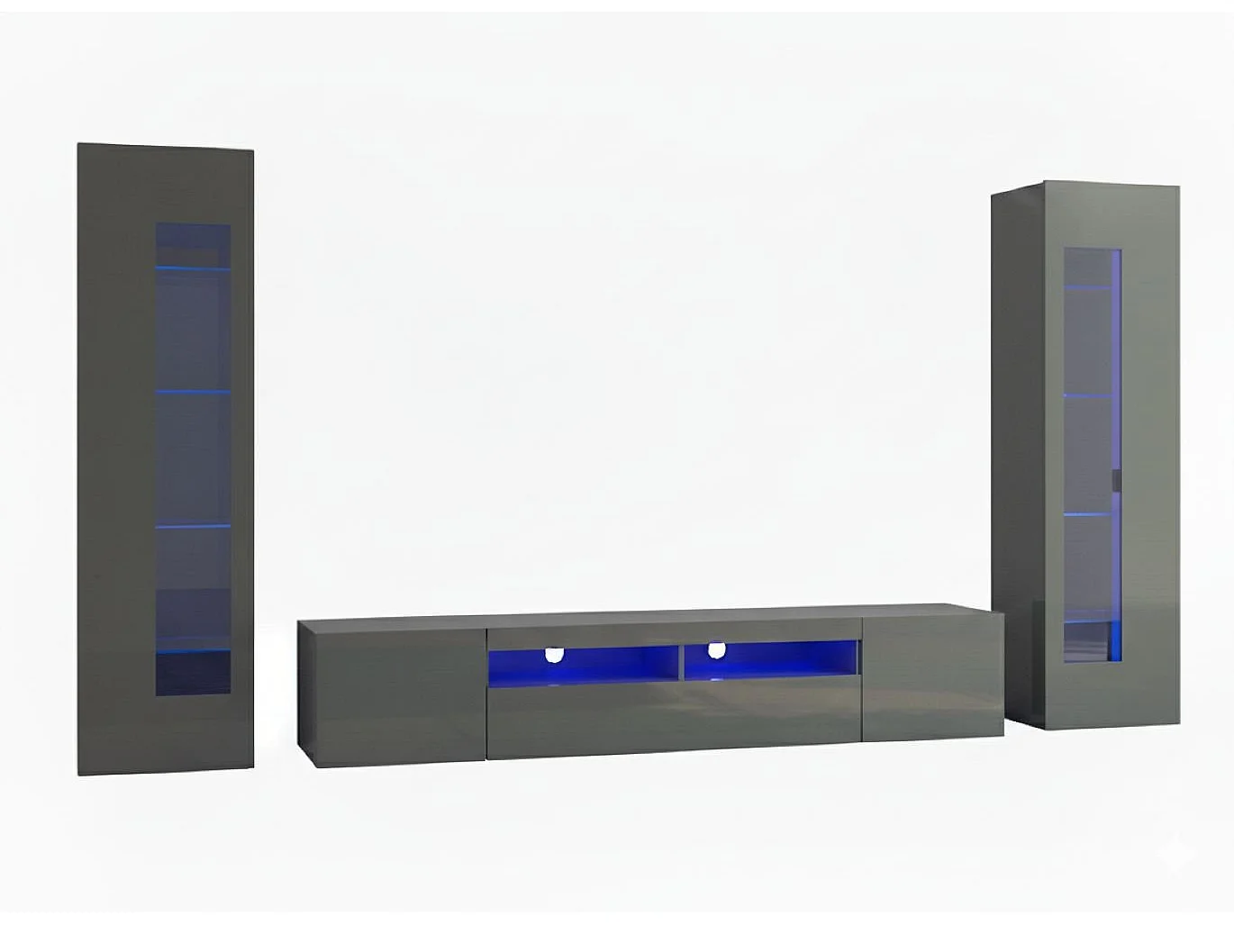 Ensemble mural Enzo, meuble TV pour salon, meuble de salon polyvalent avec lumière LED, 100% Made in Italy, 290x40h162 cm, Anthracite Brillant