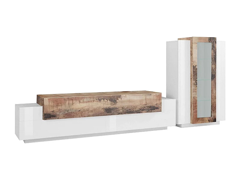 Dmora Wandmeubel Mirko 45x280x121h cm Glanzend Wit 12 Verstelbare Planken, 6 Deuren Made in Italy
