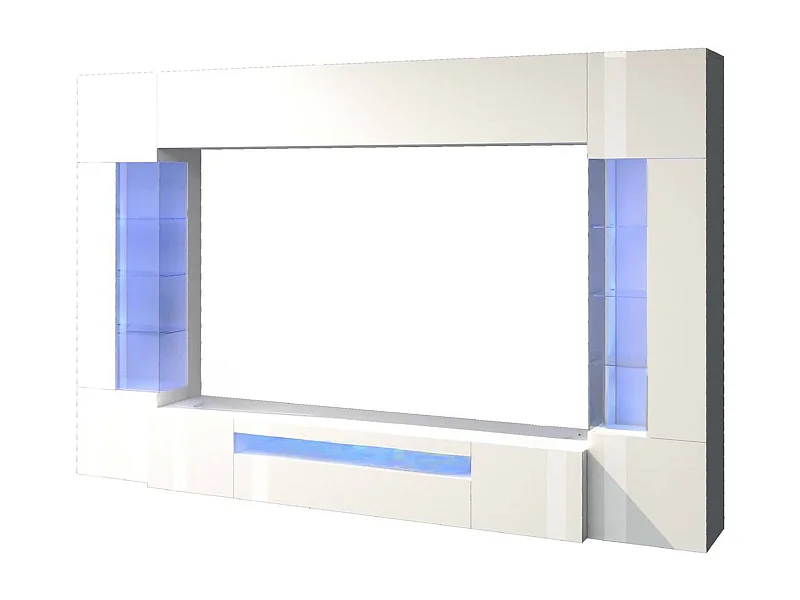 Clementino wandsysteem, 6-deurs TV-meubel woonkamerset, Multifunctioneel woonkamermeubel met LED-licht, 100% Made in Italy, 290x40h191 cm, Glanzend wit