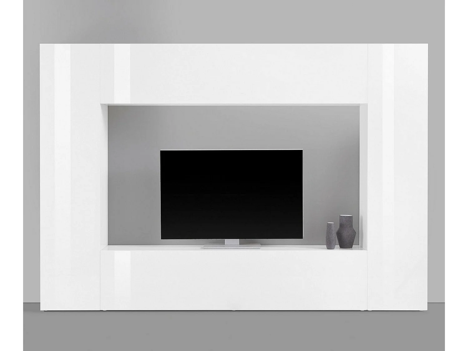 Élément mural Luigi, meuble TV 4 portes, meuble de salon polyvalent, 100% Made in Italy, 260x30h180 cm, Blanc brillant