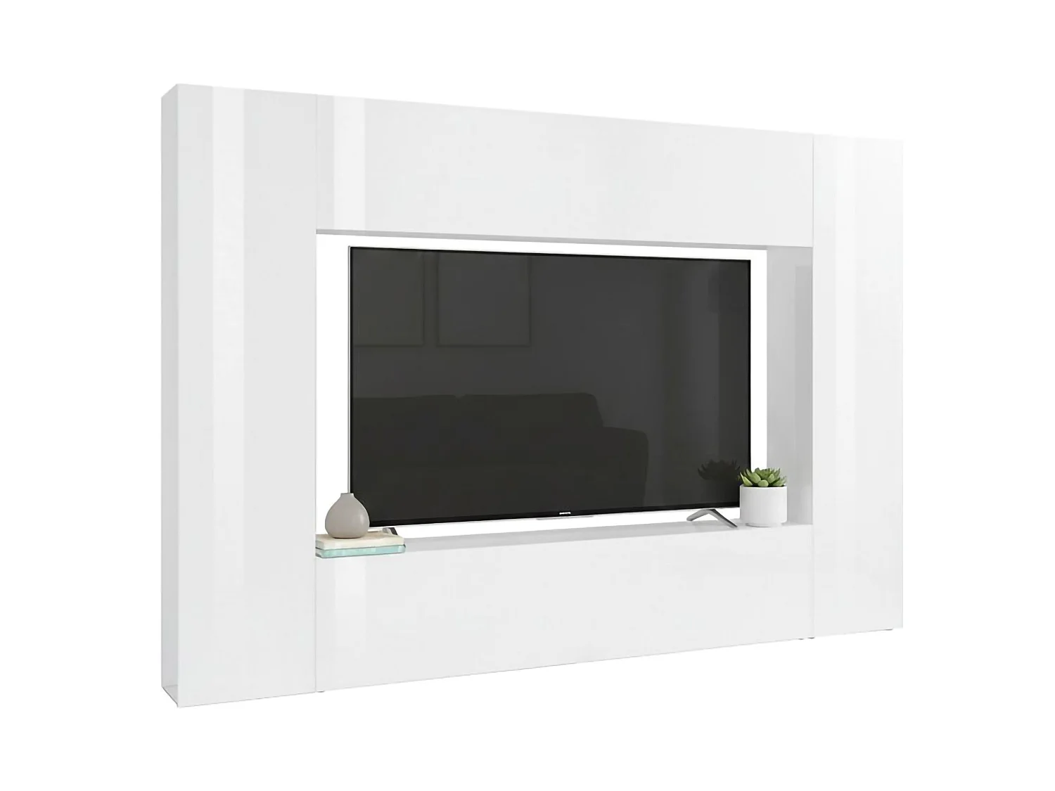 Pared Equipada Luigi, Conjunto de salón Mueble TV con 4 puertas, Mueble de salón polivalente, 100% Made in Italy, cm 260x30h180, Blanco brillante