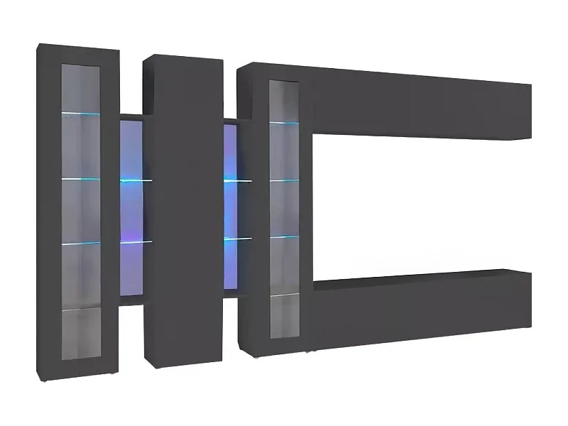 Système mural Clemente, meuble TV 5 portes, meuble de salon polyvalent, 100% Made in Italy, 340x30h180 cm, Anthracite