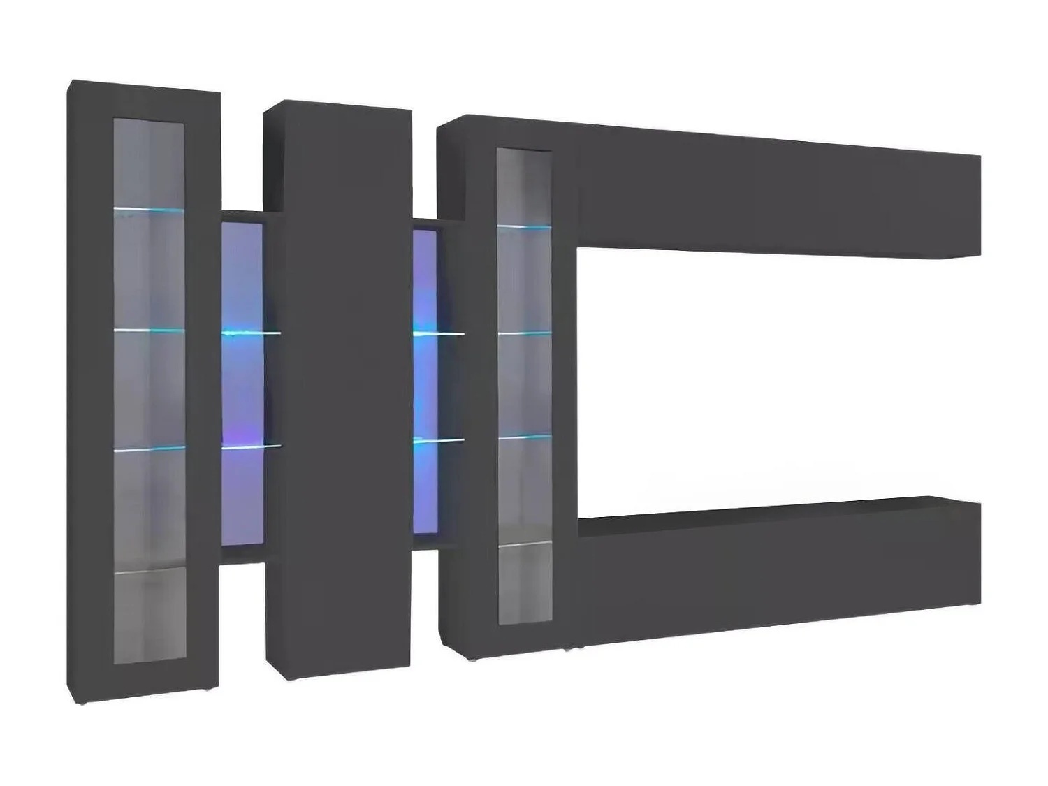 Système mural Clemente, meuble TV 5 portes, meuble de salon polyvalent, 100% Made in Italy, 340x30h180 cm, Anthracite