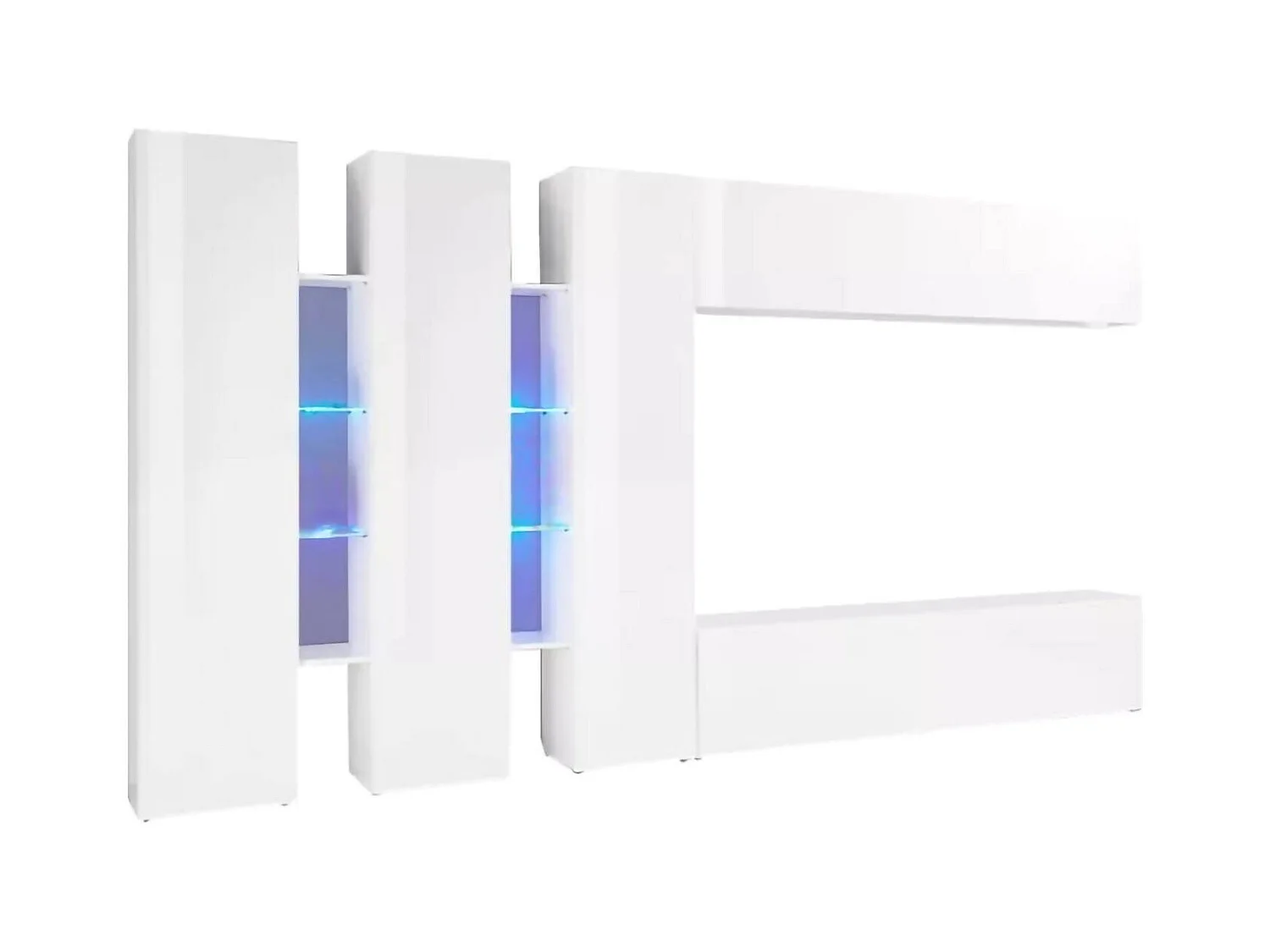 Élément mural Carmelo, ensemble de salon meuble TV 5 portes, meuble de salon polyvalent, 100% Made in Italy, 340x30h180 cm, Blanc brillant