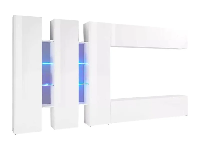 Móvel de parede Carmelo, conjunto de sala de TV com 5 portas, móveis de sala multiuso, 100% Fabricado na Itália, 340x30h180 cm, Branco brilhante