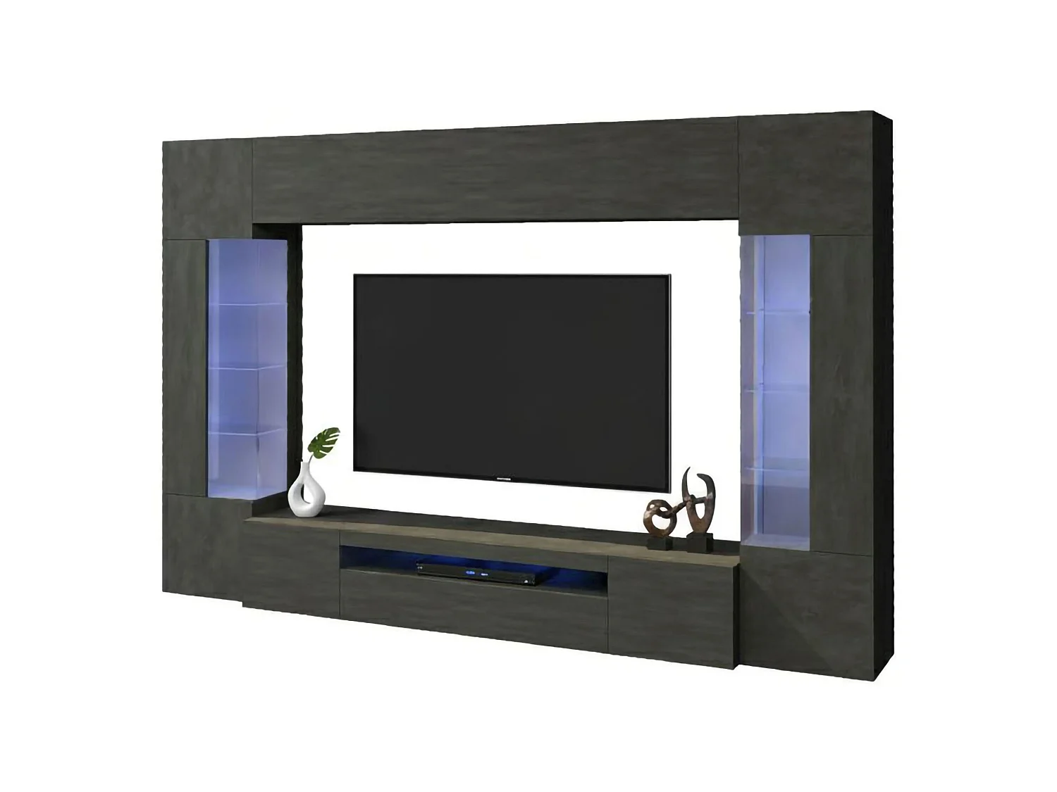 Système mural Clementino, meuble TV 6 portes, meuble de salon polyvalent avec lumière LED, 100% Made in Italy, 290x40h191 cm, Anthracite