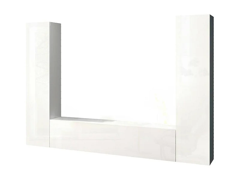 Système mural Giordano, meuble TV 3 portes, meuble de salon polyvalent, 100% Made in Italy, 260x30h180 cm, Blanc brillant