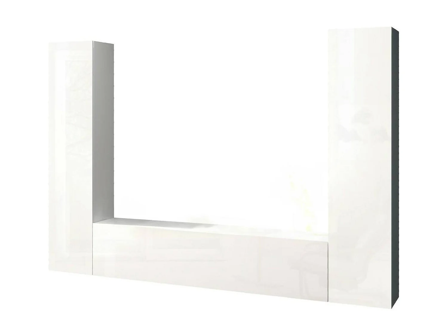 Dmora Wandmeubel Giordano 30x260x180h cm Wit Hoogglans, 9 Planken, Deuren Klap- en Draaibaar, 3 Deuren Made in Italy