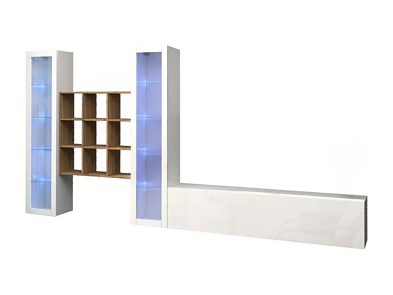 Dmora Wandmeubel Egidio 30x350x180h cm Hoogglans Wit 18 Planken Deur- en Klepopening, 21 Vakjes Gemaakt in Italië