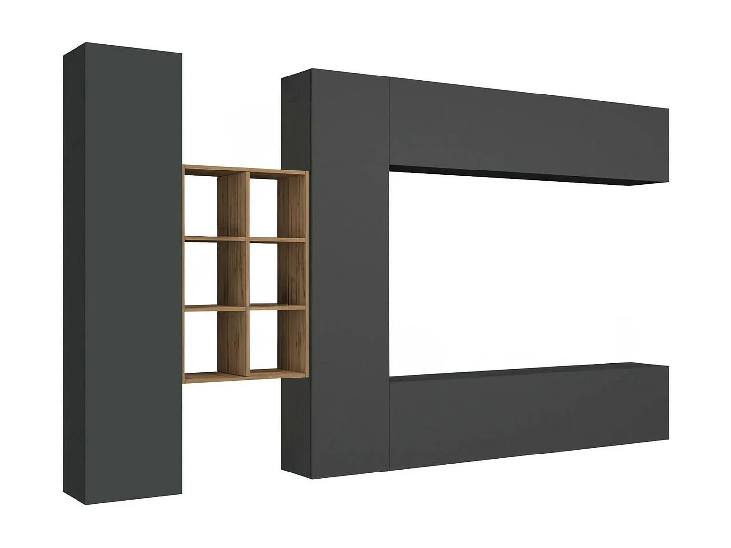 Élément mural Danilo, meuble TV 4 portes, Meuble de salon polyvalent, 100% Made in Italy, 280x30h180 cm, Anthracite et Érable