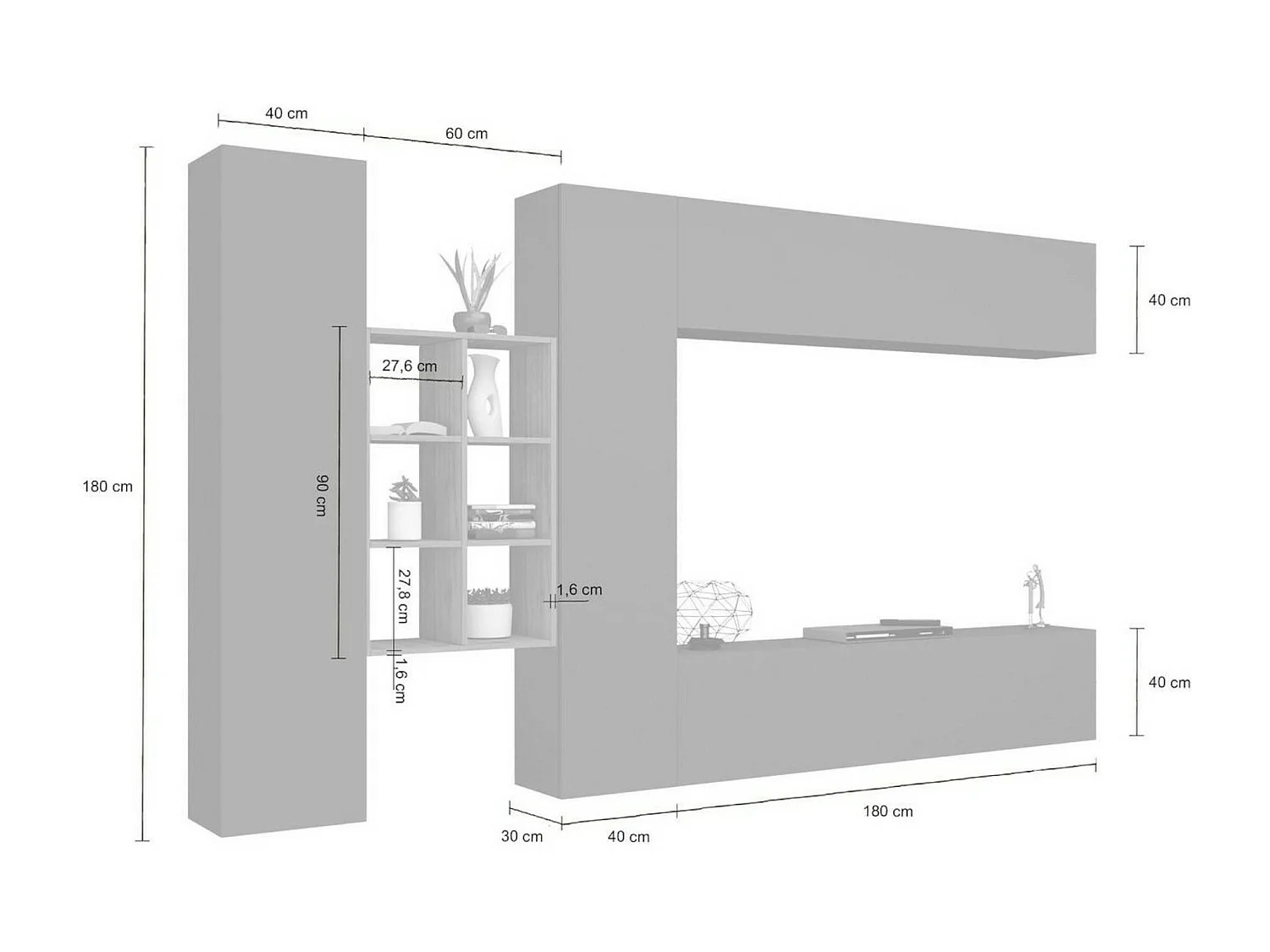 Parete attrezzata Danilo, Set salotto porta TV a 4 ante, Mobile soggiorno multiuso, 100% Made in Italy, cm 280x30h180, Antracite e Acero