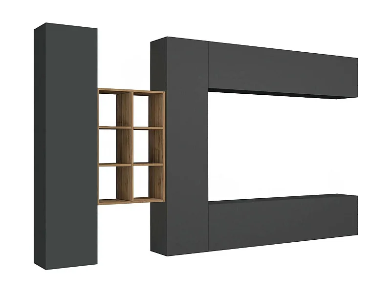 Dmora Wandmeubel Danilo 30x280x180h cm Antracietzwart 17 Planken Openslaand en Klapdeuren, 20 Vakken Made in Italy