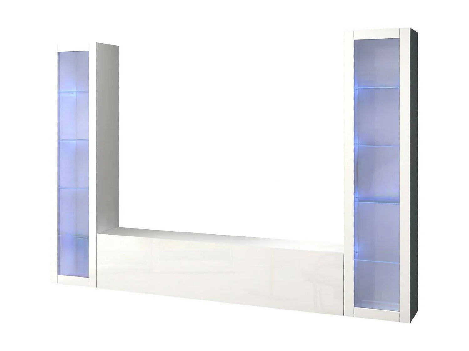 Wohnzimmermöbel Gino, Wohnzimmer-Set TV-Möbel mit 3 Türen, Mehrzweck-Wohnmöbel mit Vitrine und LED-Licht, 100 % Made in Italy, cm 260x30h180, glänzend weiÃŸ