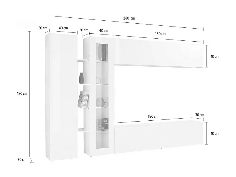 Système mural Costante, meuble TV 4 portes, meuble de salon polyvalent, 100% Made in Italy, 280x30x180 cm, Anthracite