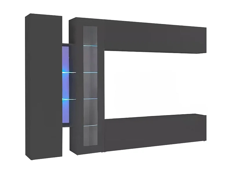 Dmora Wandmeubel Costante 30x280x180h cm Antraciet zwart 15 Planken Deuren en Kleppen, 4 Deuren Made in Italy