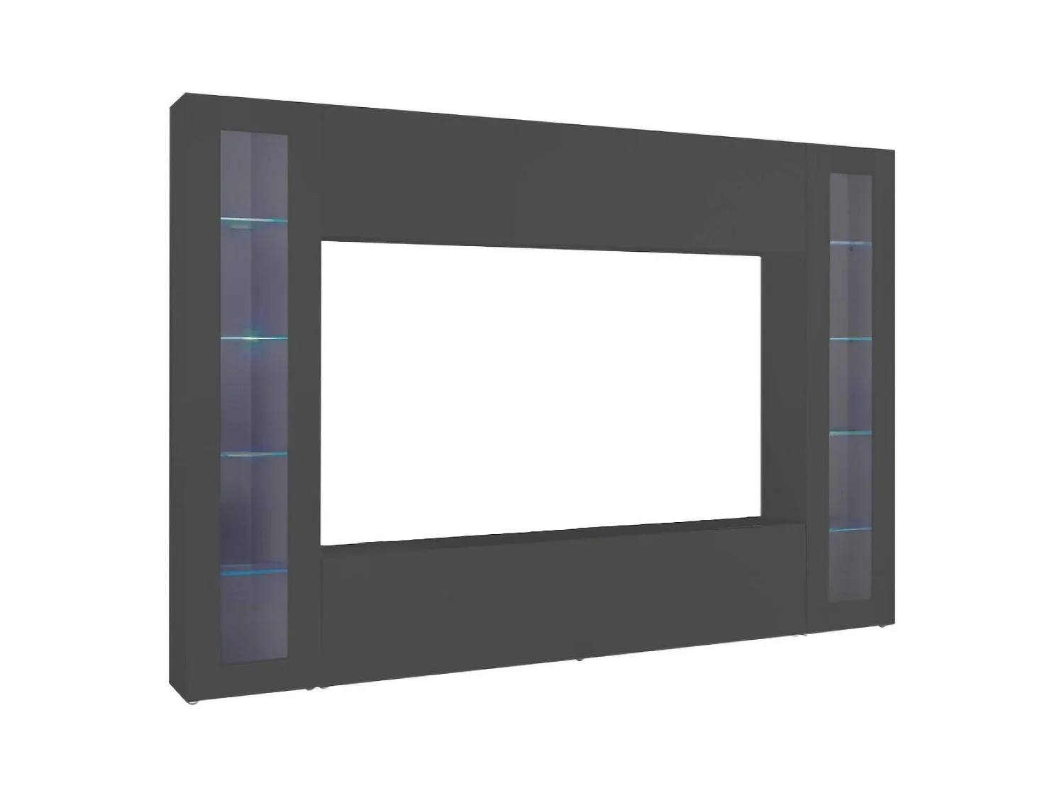 Élément mural Giuliano, meuble TV 4 portes, meuble de salon polyvalent avec vitrine et lumière LED, 100% Made in Italy, 260x30h180 cm, Anthracite