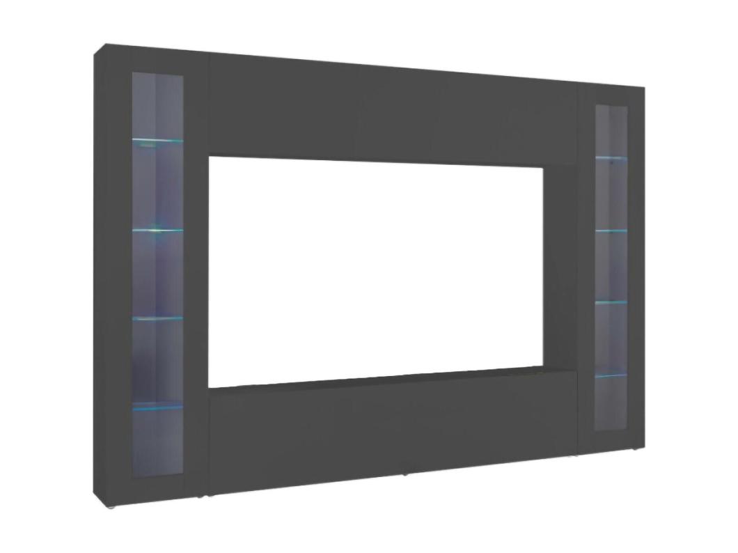 Pared Equipada Giuliano, Conjunto de salón Mueble de TV con 4 puertas, Mueble de salón polivalente con vitrina y luz LED, 100% Made in Italy, cm 260x30h180, Antracita