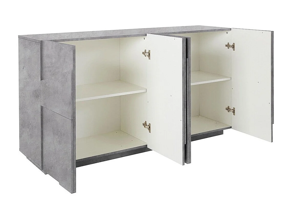 Dlanzar dressoir, 4-deurs keukendressoir, Woonkamerbuffet, 100% Made in Italy, 162x44h86 cm, Cement