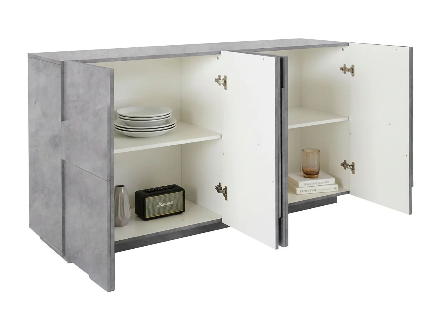 Aparador Dlanzar, aparador de cozinha 4 portas, Buffet de sala, 100% Fabricado na Itália, 162x44h86 cm, Cimento