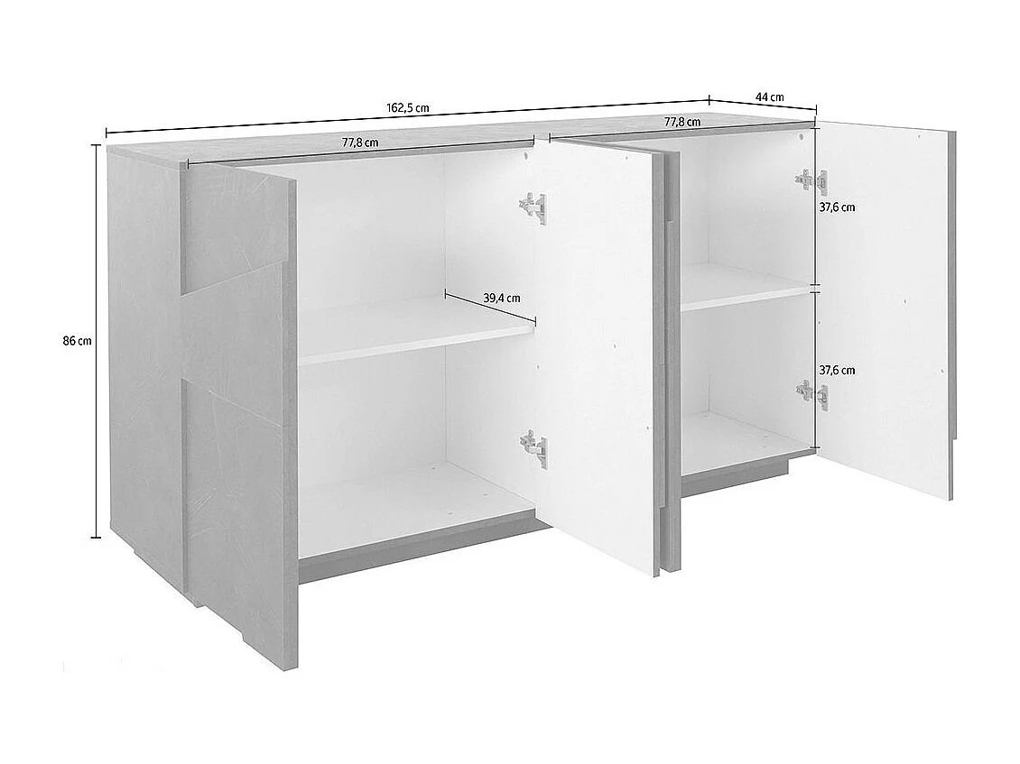 Aparador Dlanzar, aparador de cozinha 4 portas, Buffet de sala, 100% Fabricado na Itália, 162x44h86 cm, Cimento