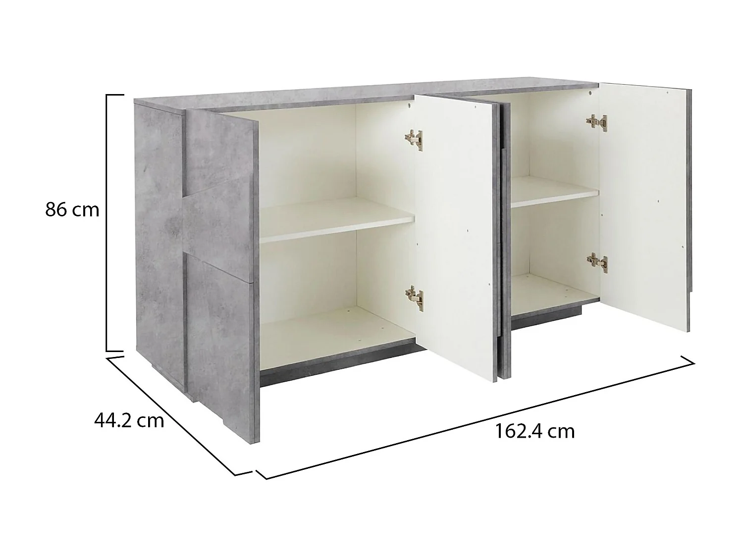 Aparador Dlanzar, aparador de cozinha 4 portas, Buffet de sala, 100% Fabricado na Itália, 162x44h86 cm, Cimento