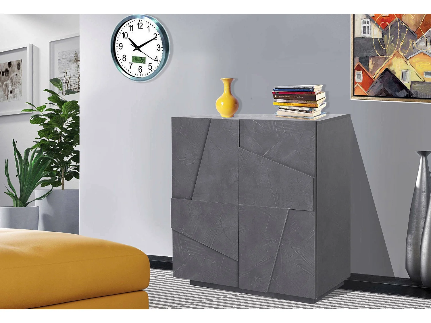 Dmalcui dressoir, 2-deurs keukendressoir, Woonkamerbuffet, 100% Made in Italy, 81x44h86 cm, Leisteen