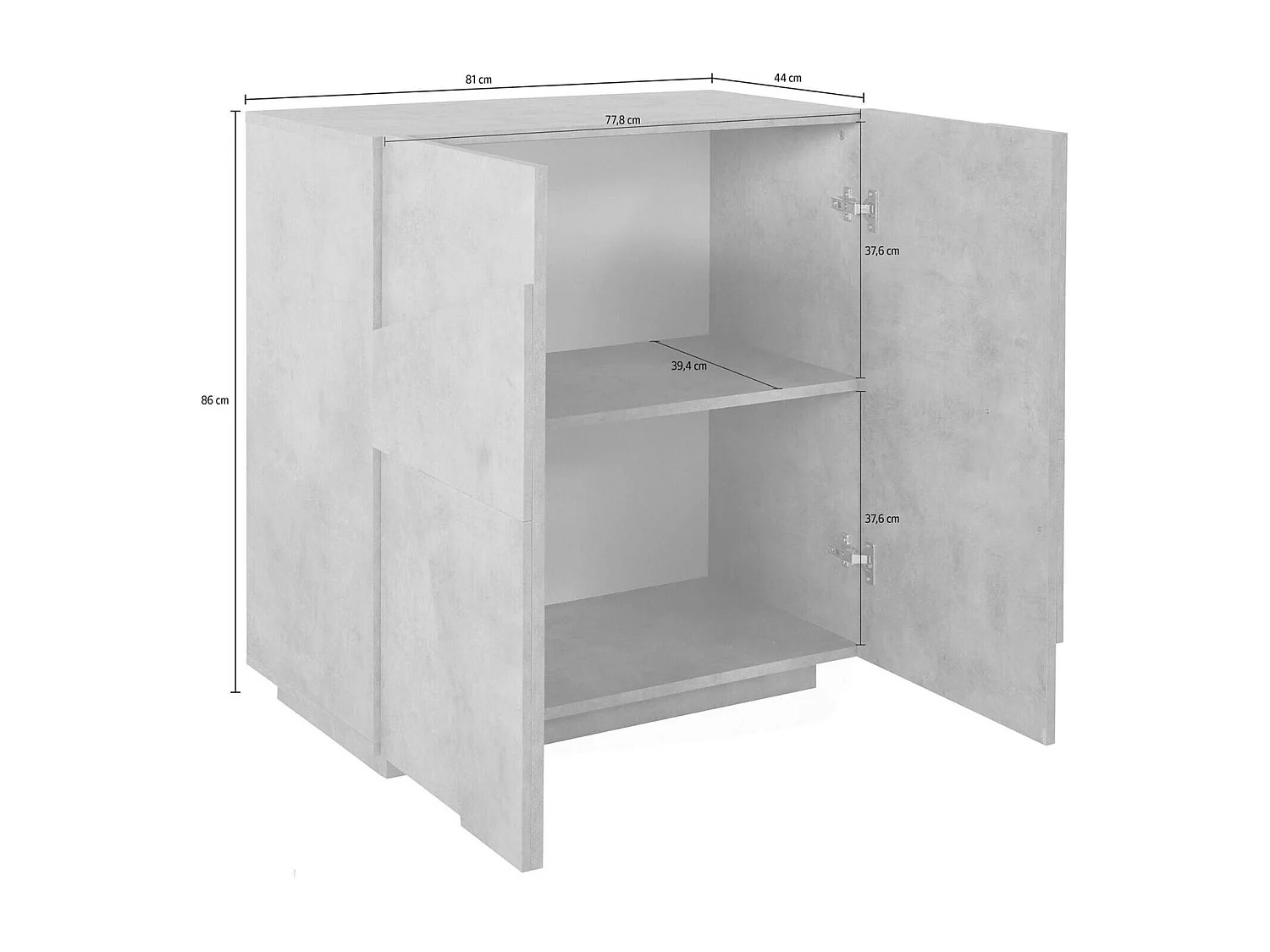 Dmalcui dressoir, 2-deurs keukendressoir, Woonkamerbuffet, 100% Made in Italy, 81x44h86 cm, Leisteen