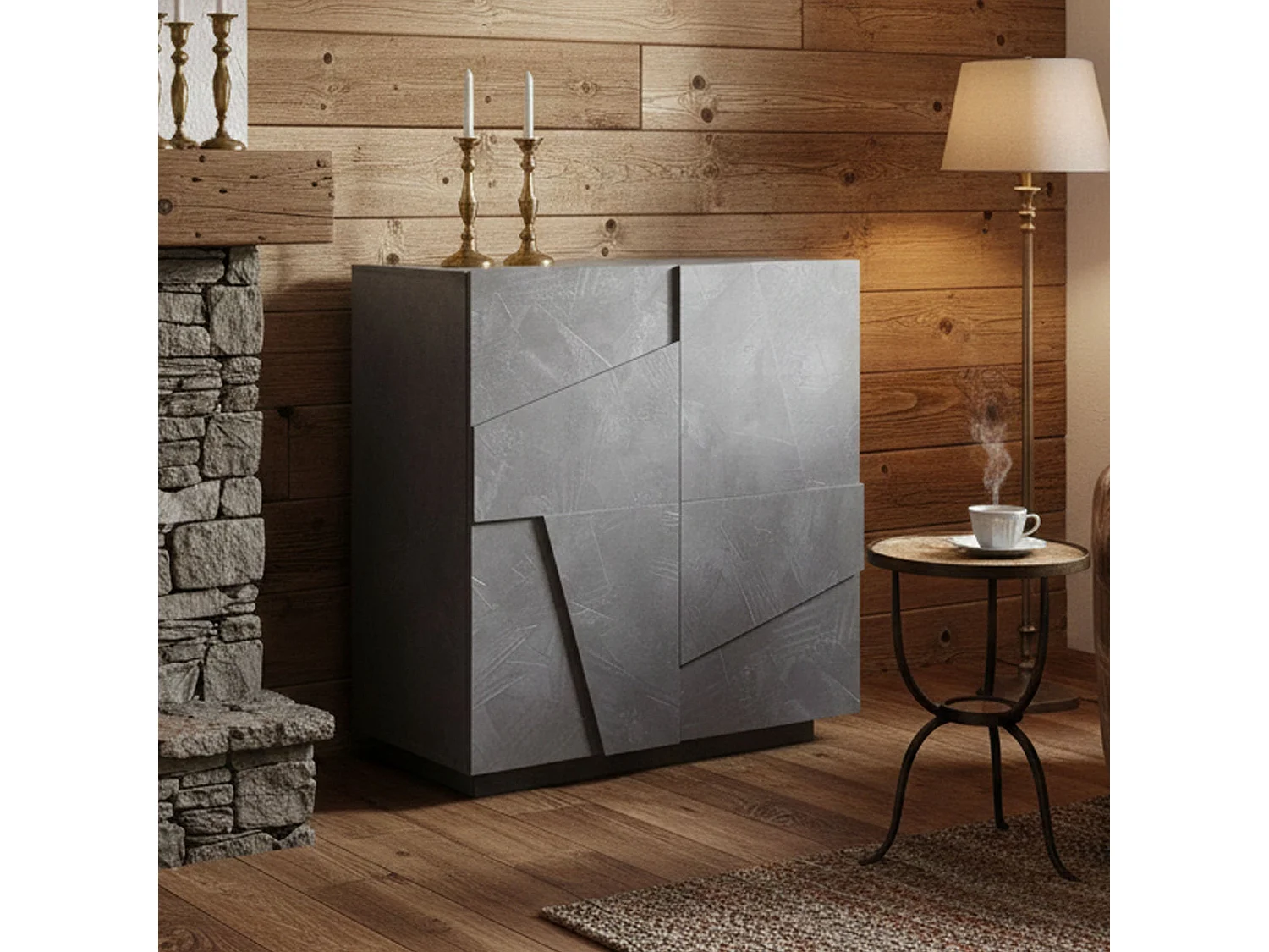 Buffet Dmalcui, Buffet de cuisine avec 2 portes, Buffet de salon, 100% Made in Italy, 81x44h86 cm, Ardoise