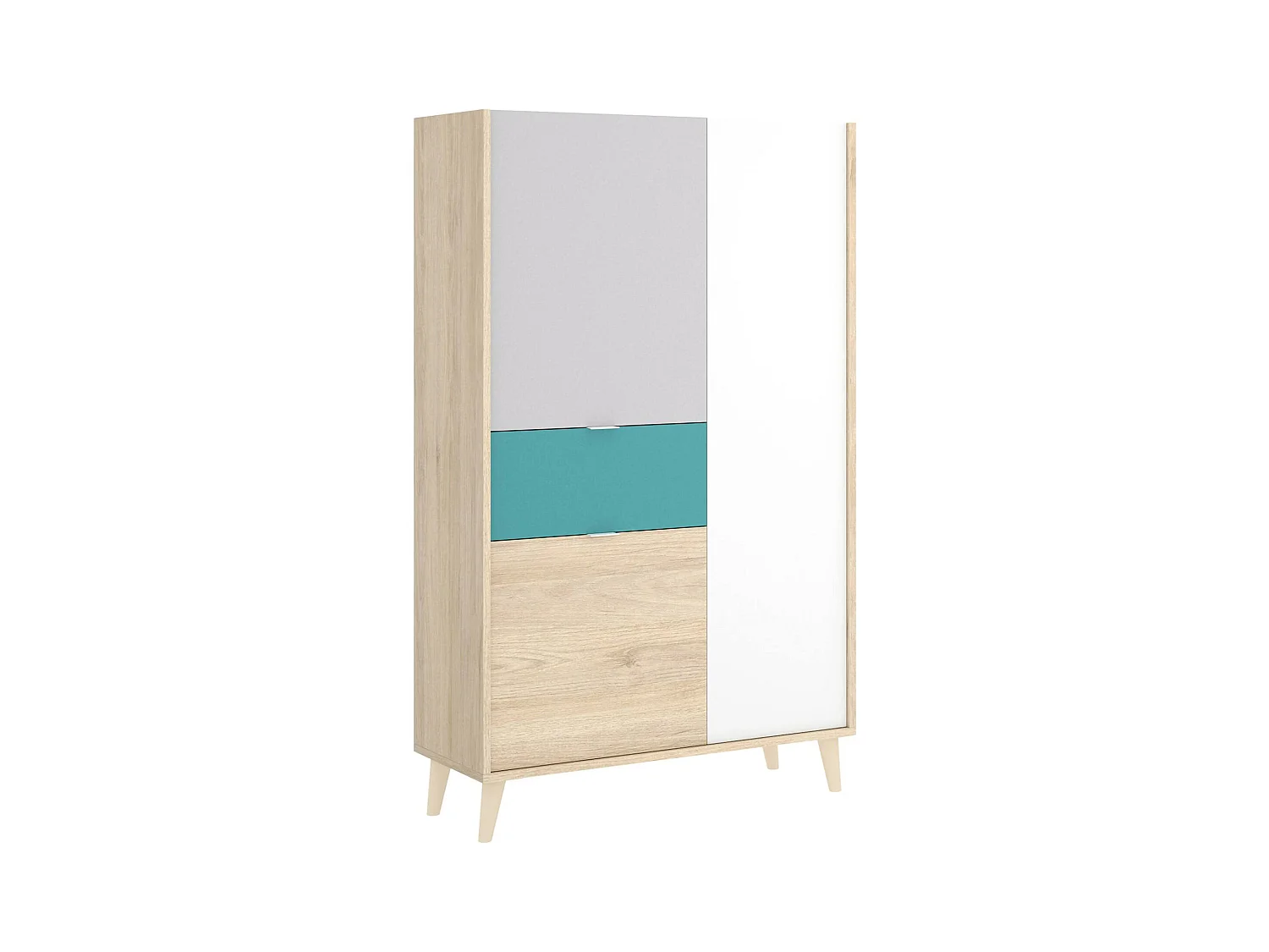 Buffet Dcelia, Buffet garde-manger de salon, Buffet de salon moderne avec 3 portes, 81x43h137 cm, Blanc et Chêne