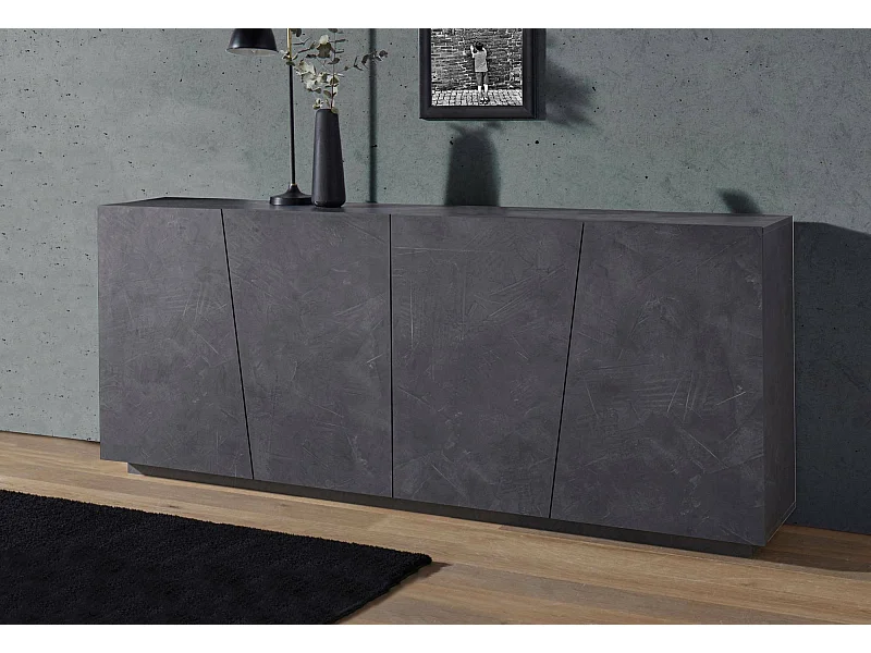 Aparador Dliguor, aparador de cozinha 4 portas, Buffet de sala, 100% Fabricado na Itália, 200x43h86 cm, Ardósia