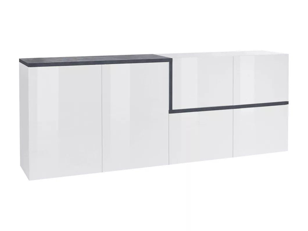 Kauf Unique Kommode Dgazzol, Küchen-Sideboard, Wohnzimmer-Buffet, 100 % Made in Italy, cm 210x40h80, glänzend weiß und Schiefer