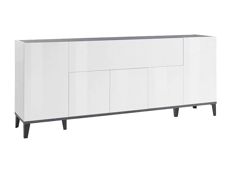 Buffet Dnatal, Buffet de cuisine 6 portes, Buffet de salon, 100% Made in Italy, 200x40h82 cm, Blanc brillant et ardoise