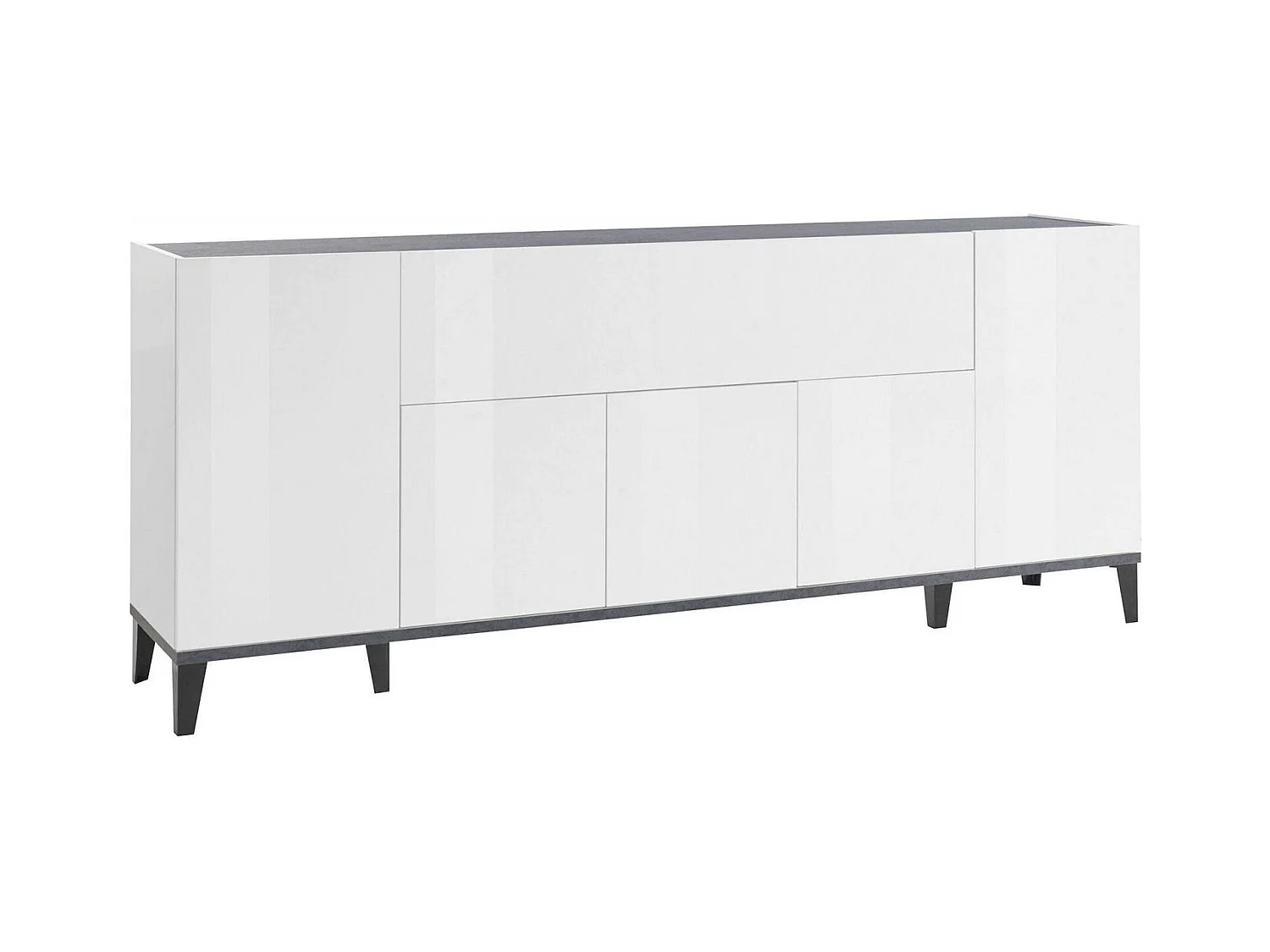 Buffet Dnatal, Buffet de cuisine 6 portes, Buffet de salon, 100% Made in Italy, 200x40h82 cm, Blanc brillant et ardoise
