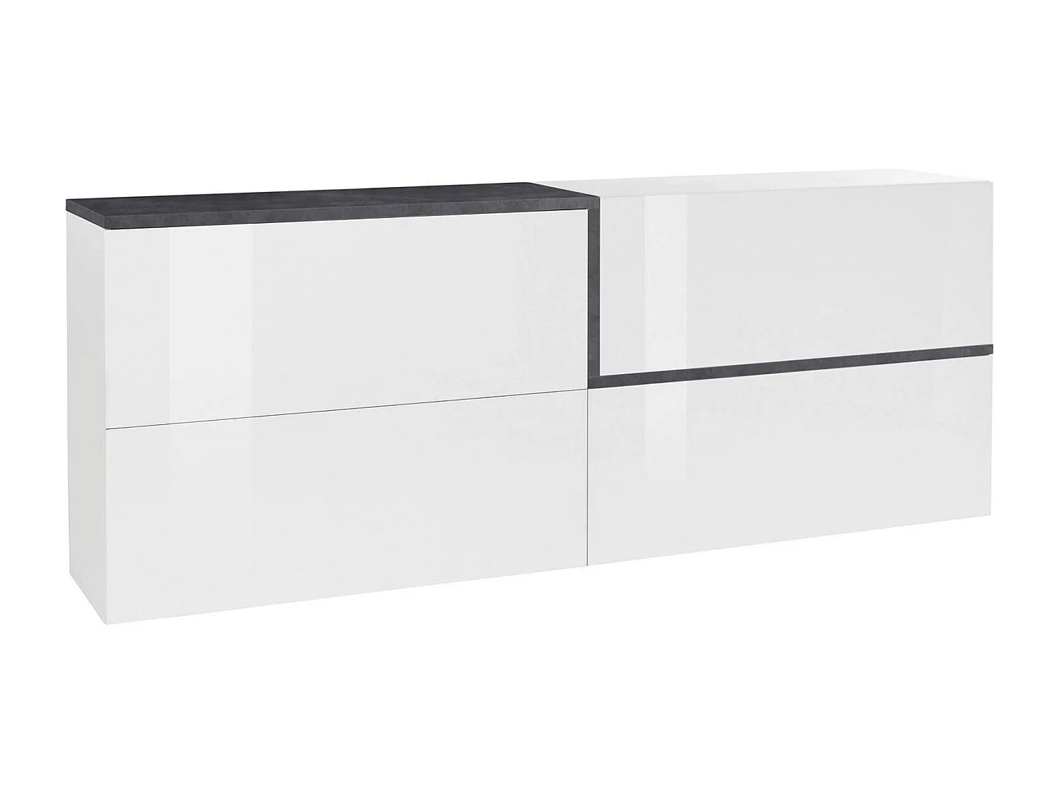 Aparador Dgels, Aparador de cocina, Buffet de salón, 100% Made in Italy, cm 210x40h80, Blanco Brillo y Pizarra