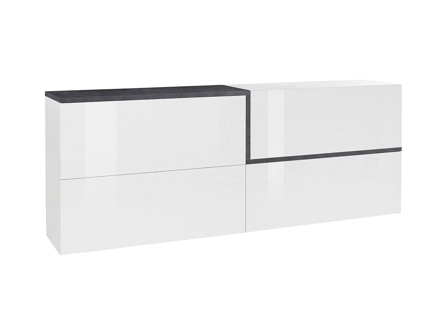 Buffet Dgels, Buffet de cuisine, Buffet de salon, 100% Made in Italy, 210x40h80 cm, Blanc brillant et ardoise