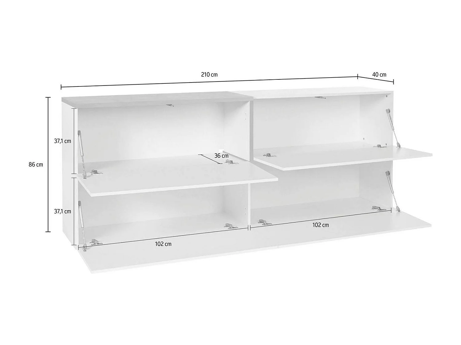 Buffet Dgels, Buffet de cuisine, Buffet de salon, 100% Made in Italy, 210x40h80 cm, Blanc brillant et ardoise