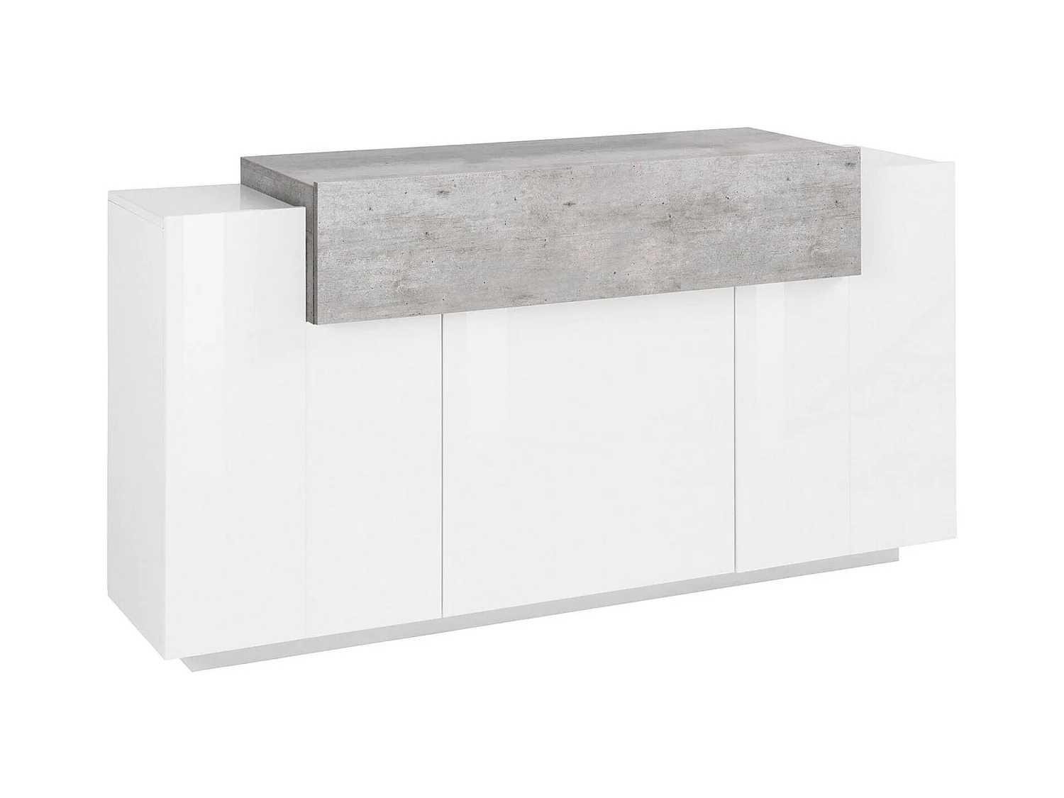 Aparador Dmem, aparador de cozinha 3 portas, Buffet de sala, 100% Fabricado na Itália, 160x45h86 cm, Branco brilhante e concreto