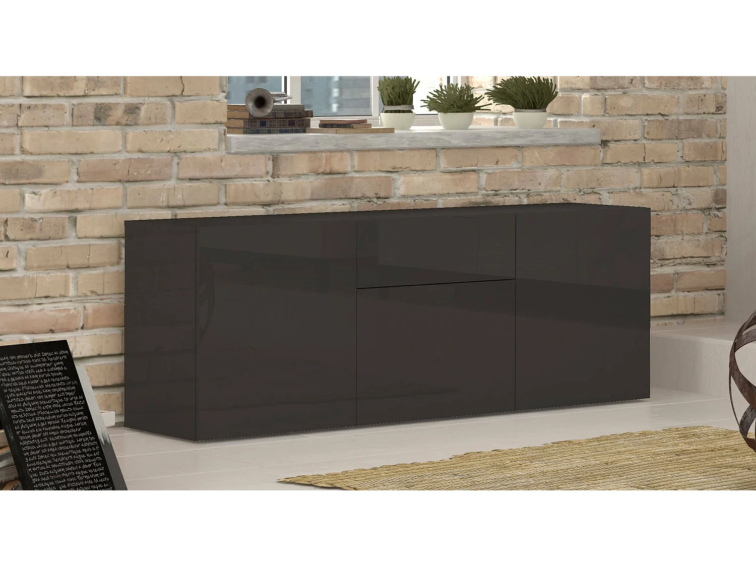 Dmora - Credenza Arina, cm 170x40h35, Antracite lucido