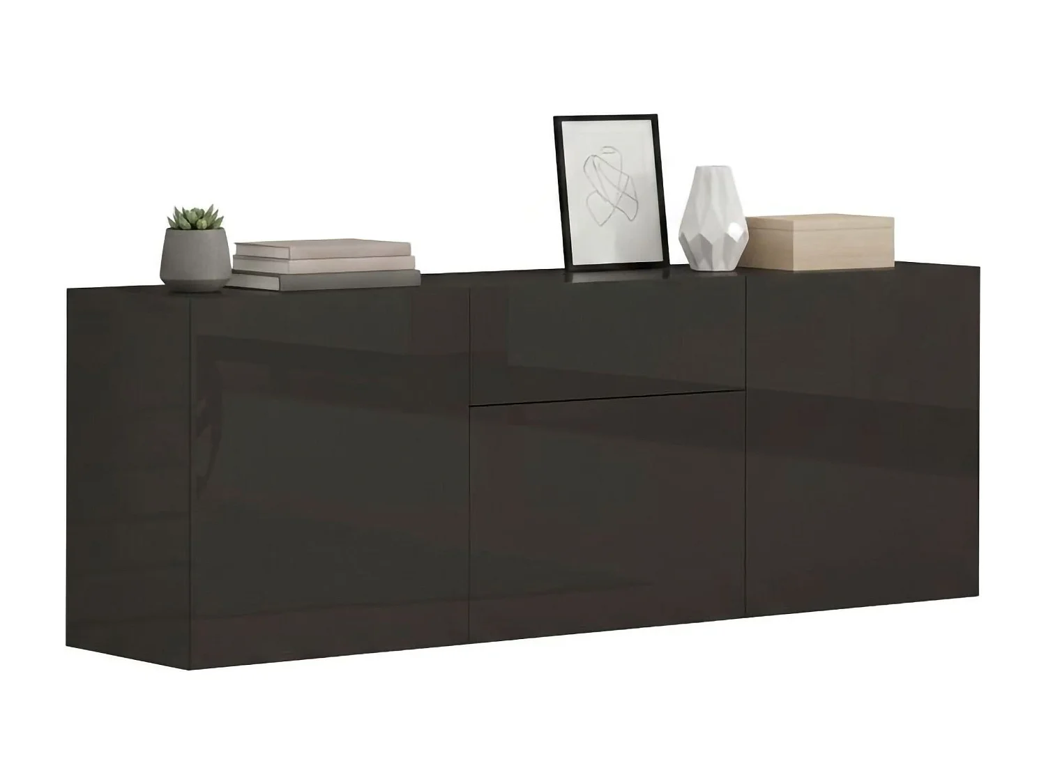 Buffet Dmobil, Buffet de cuisine avec 3 portes et 1 tiroir, Buffet de salon, 100% Made in Italy, 170x40h35 cm, Anthracite Brillant