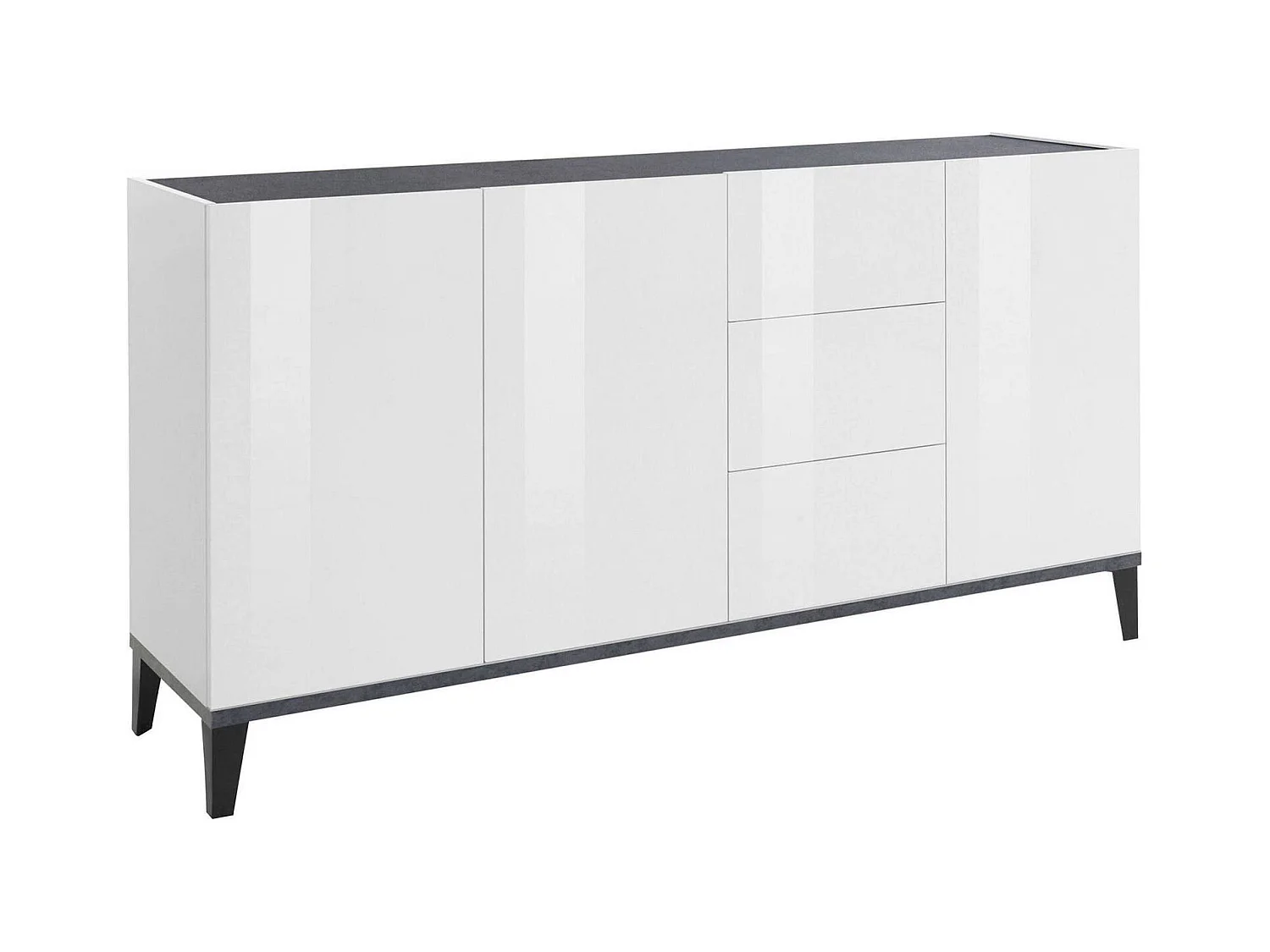 Buffet Dlong, buffet de cuisine 3 portes et 3 tiroirs, Buffet de salon, 100% Made in Italy, 160x40h82 cm, Blanc brillant et ardoise